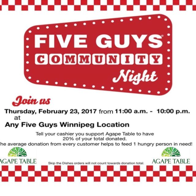 Five Guys for Agape Table